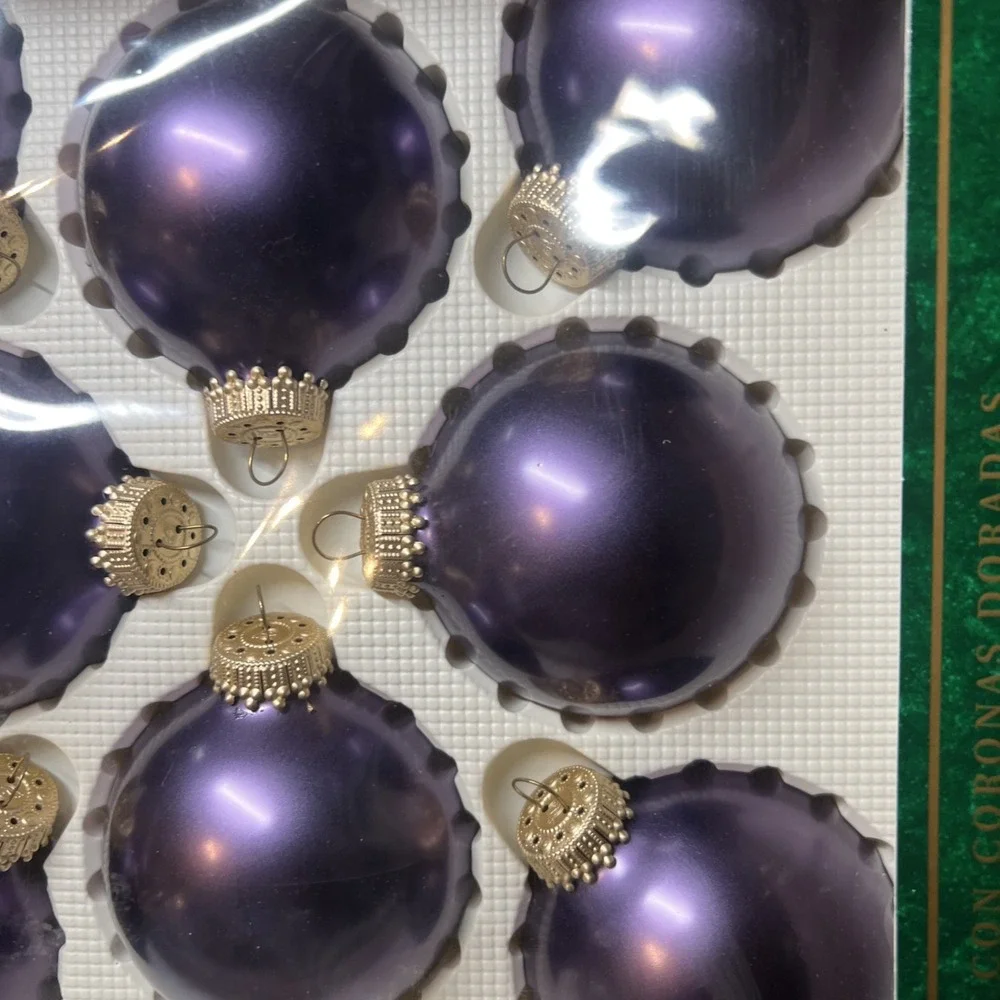 Christmas By Krebs Imperial Purple Designer‎ Glass Vintage Ornaments Set Of 8